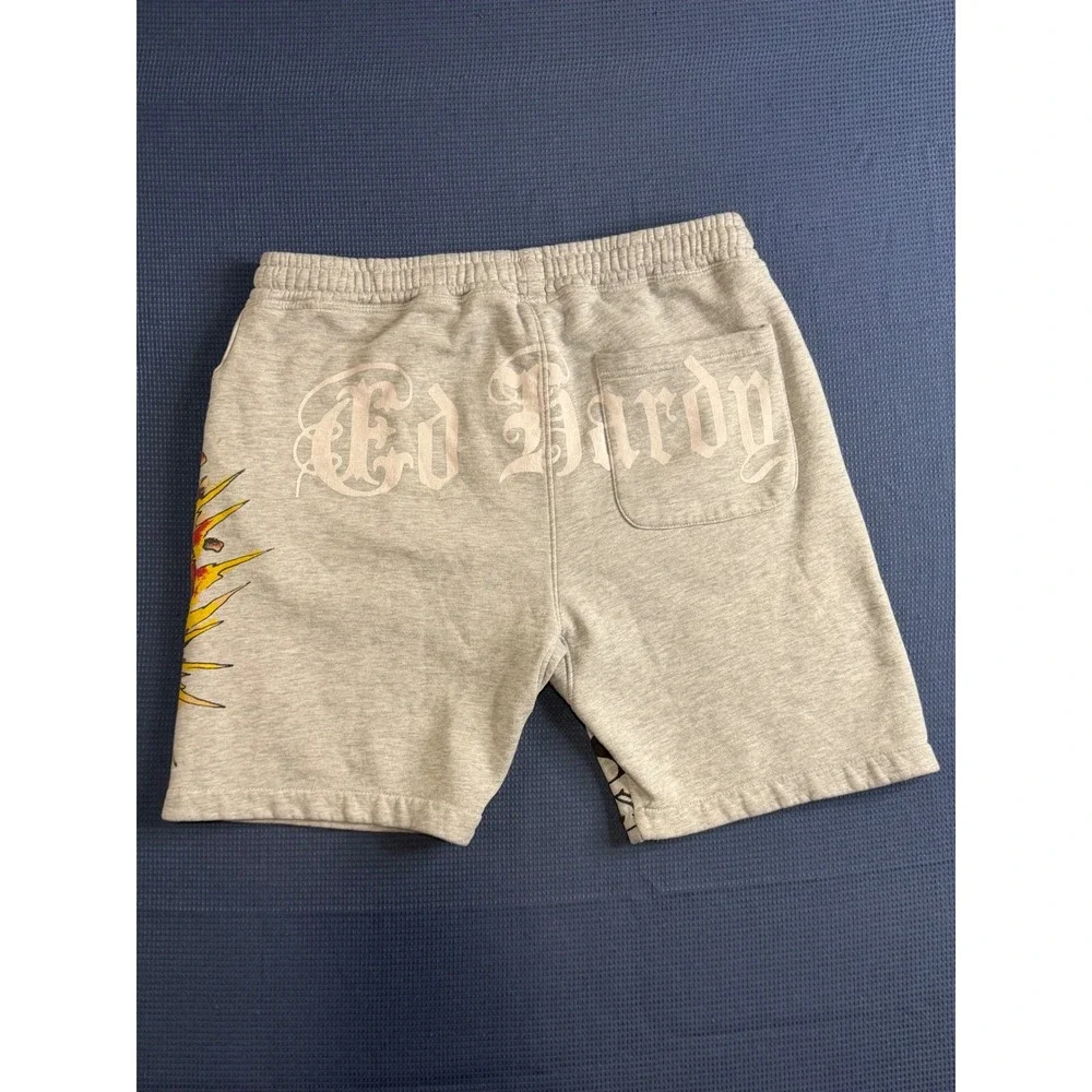 Ed Hardy Mens Death or Glory Skull Graphic Sweat Shorts Gray EHM-8100-8 Size M